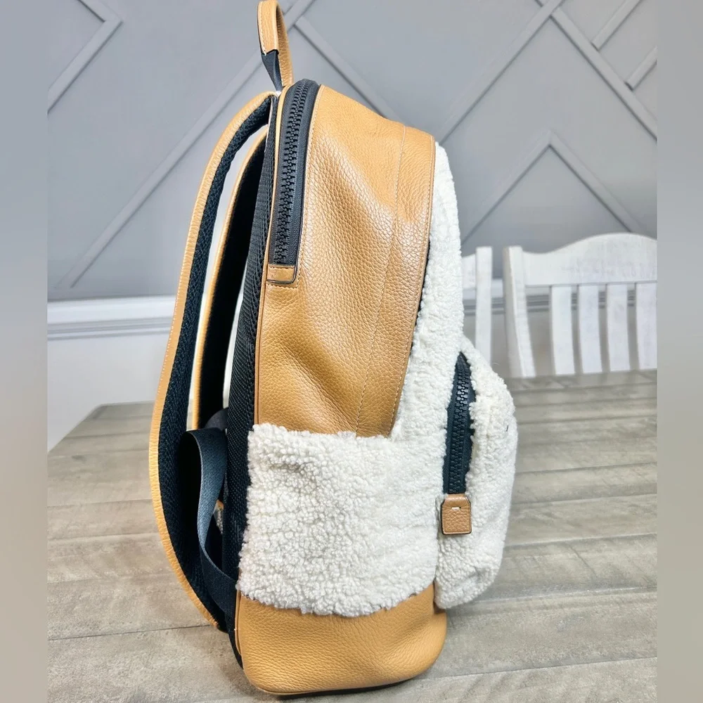 Coach Tan Shearling Motif West Backpack Bag CE437 Ginger Pebble Leather